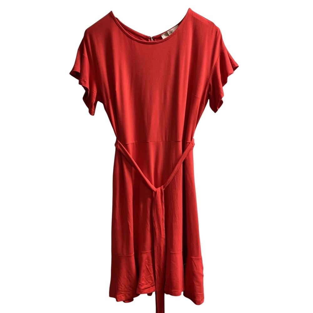 Ann Taylor Loft Dress Womens 10 Red Jersey Tie Waist Tiered Mini Vacation Resort